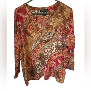 🌹𝐕𝐓𝐆: Lauren Ralph Lauren Graphic Mandarin Collar Blouse